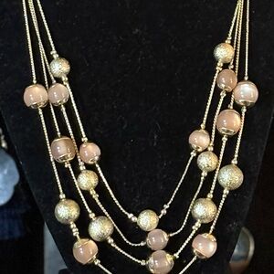 Coldwater Creek Gold and Cream Beaded Necklace